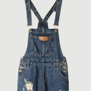 Women's Adjustable Strap Ripped Denim Overalls